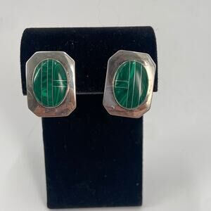 Sterling Silver Malachite square stud earrings